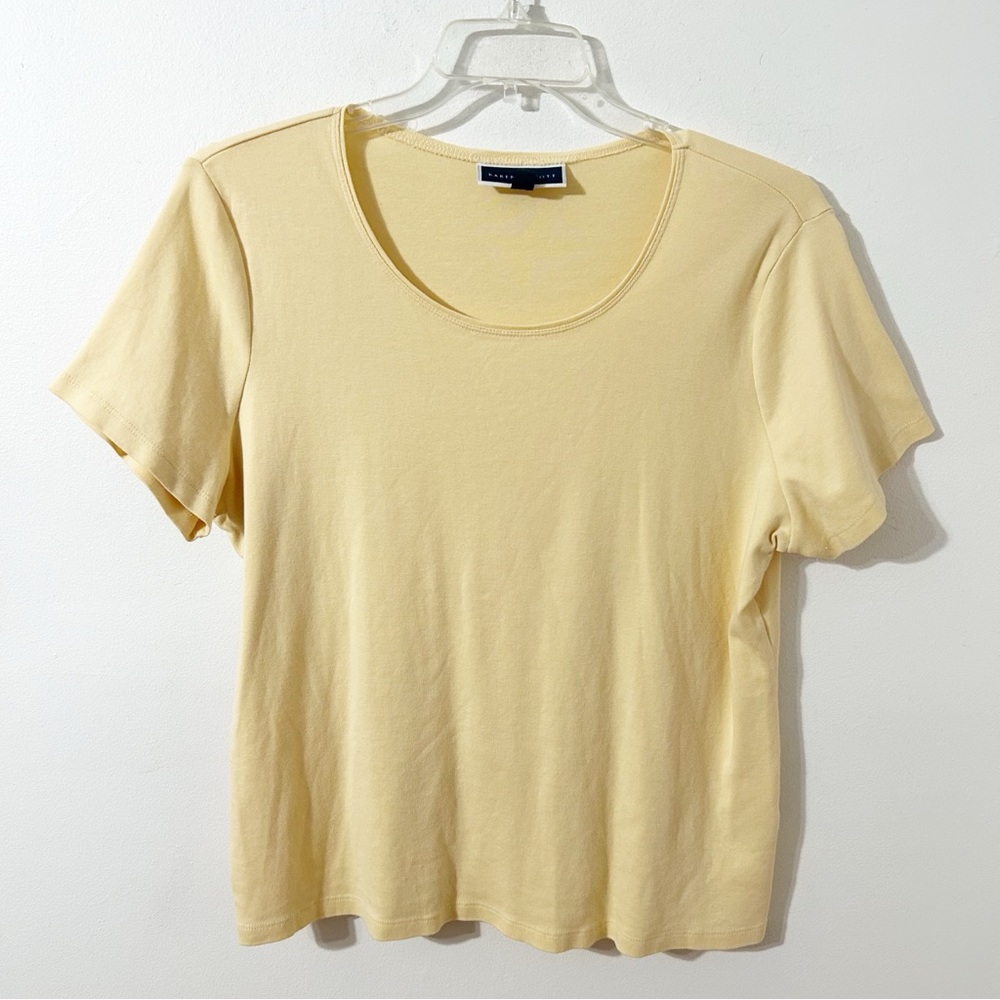 Karen Scott 100% Cotton Butter Yellow Scoop Neck Short Sleeve Top Medium Weight